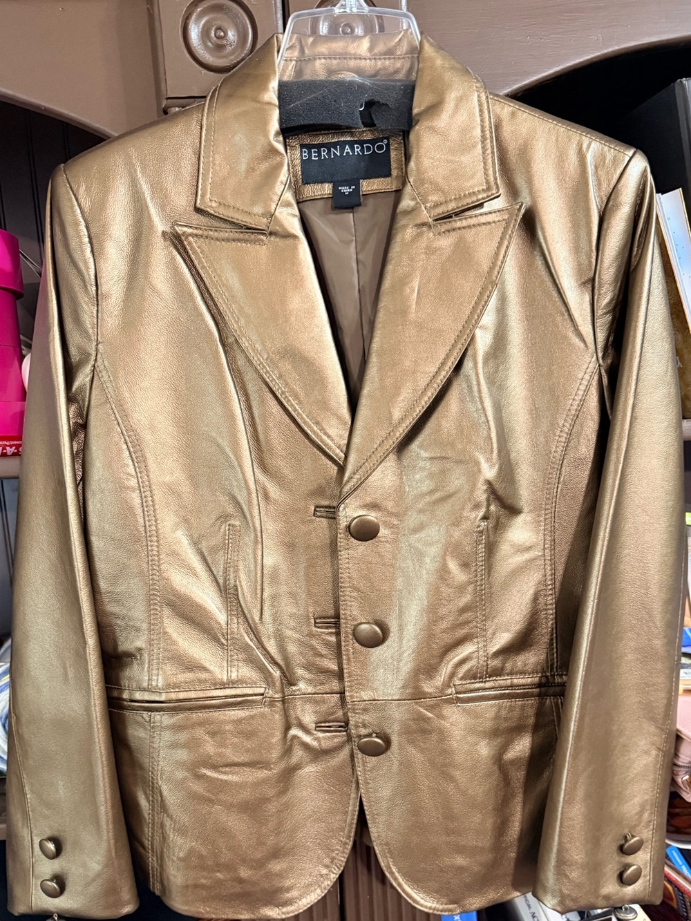 Bernardo Metallic Bronze Leather Blazer